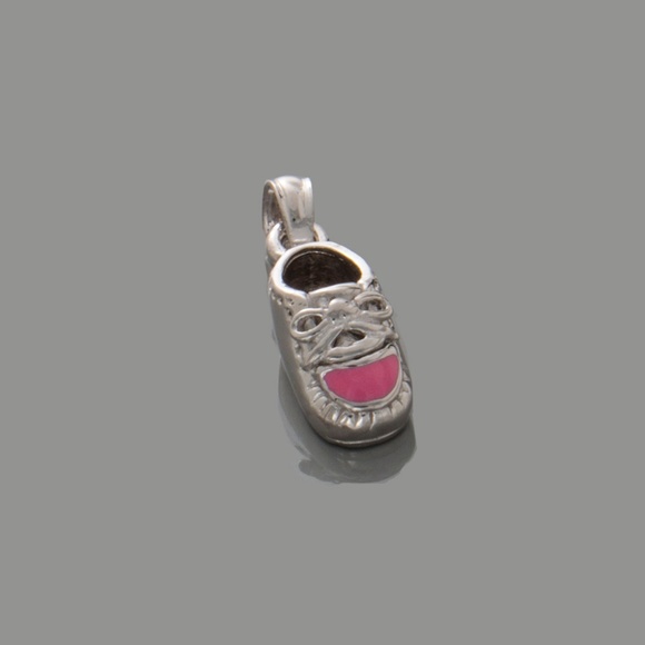 14k White Gold MINI Baby Shoe Charm Necklace with blue or pink enamel - Picture 8 of 11